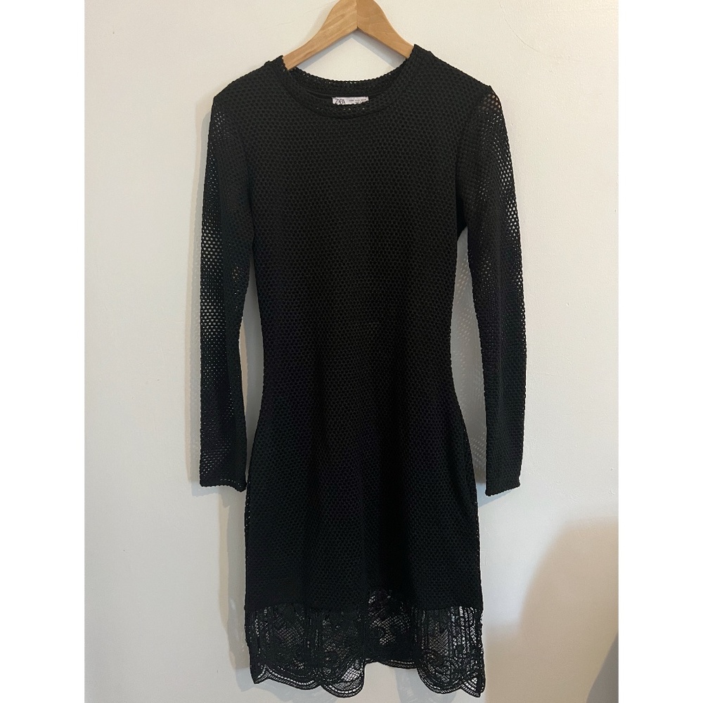 Zara Lace and Mesh Dress in Black - Size Medium